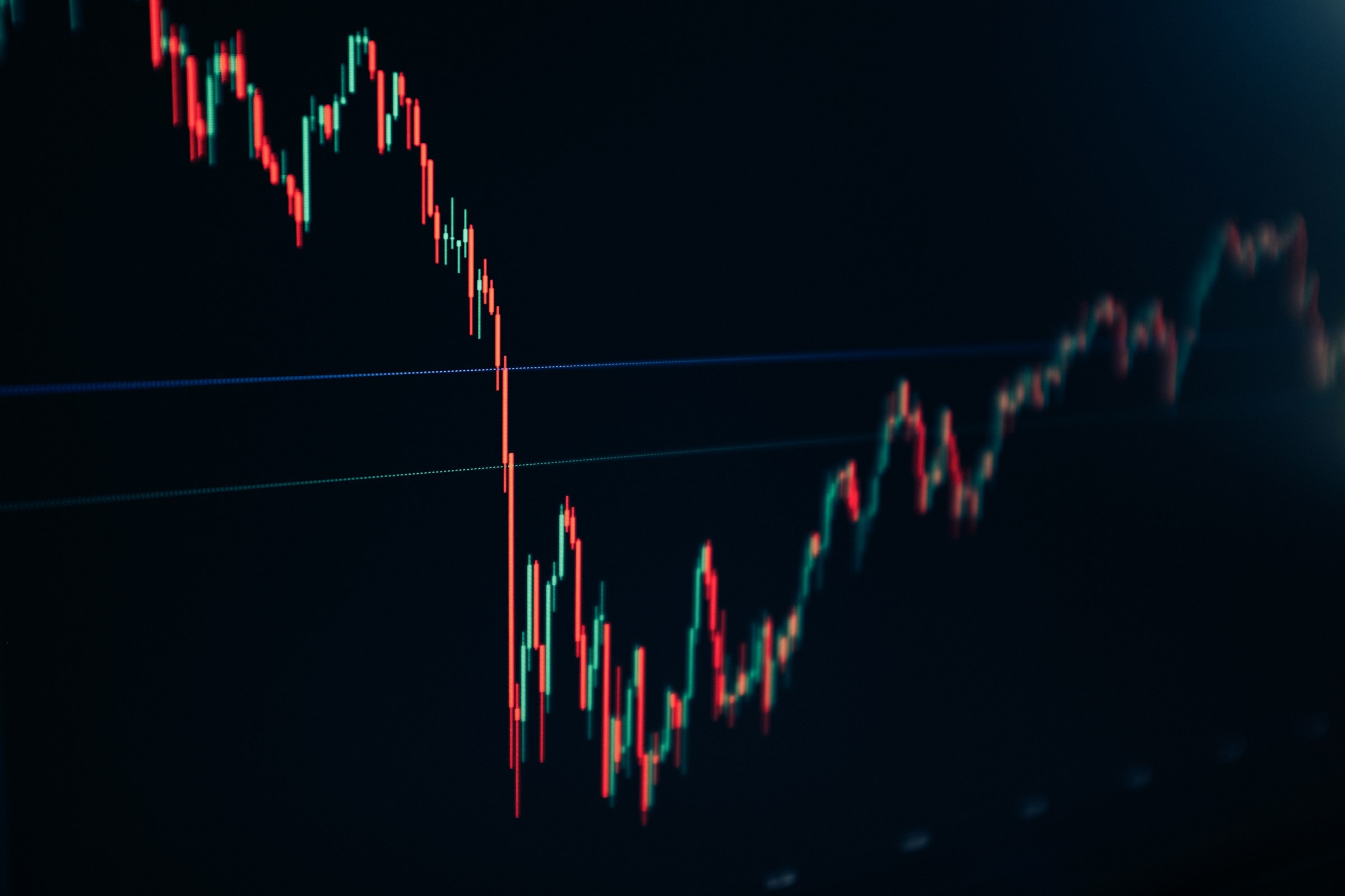 Candlestick stock chart on a dark trading screen — the kind of price path call and put walls frame